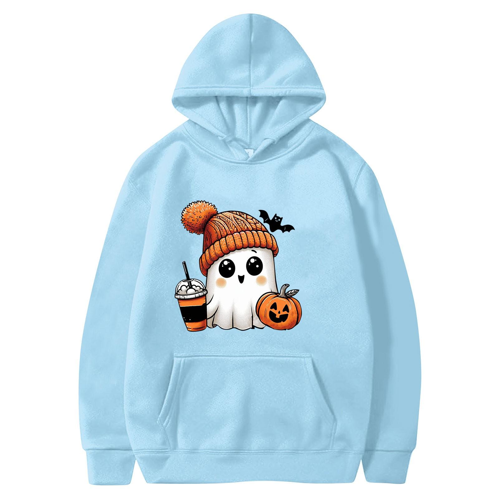 

Женская однотонная толстовка с капюшоном с длинным рукавом и принтом на Хэллоуин XXL