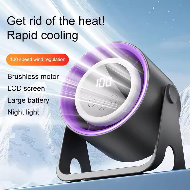 Desktop Bladeless Electric Fan, USB Rechargeable with Ambient Light, Silent Turbo Fan, 100 Speed Air Cooler