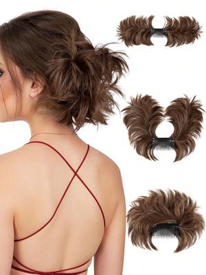 Unordentlicher Dutt-Haarteil, Seitenkamm, Clip-in-Haarknoten, Haarteil für Frauen, kurz, natürlich, gerade, vielseitig, verstellbare Stile, einfache Haarteile