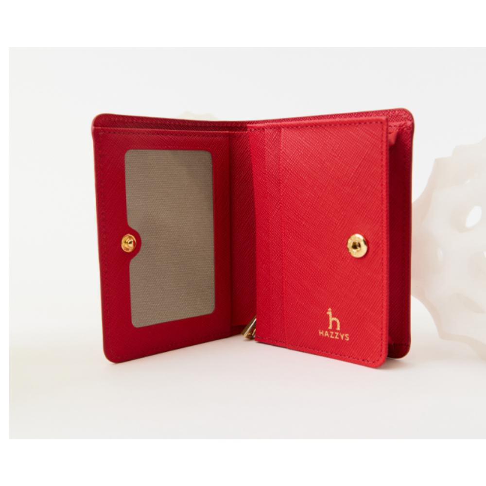 HAZZYS [Steady Seller] Vivid Red Solid Cowhide Bifold Wallet