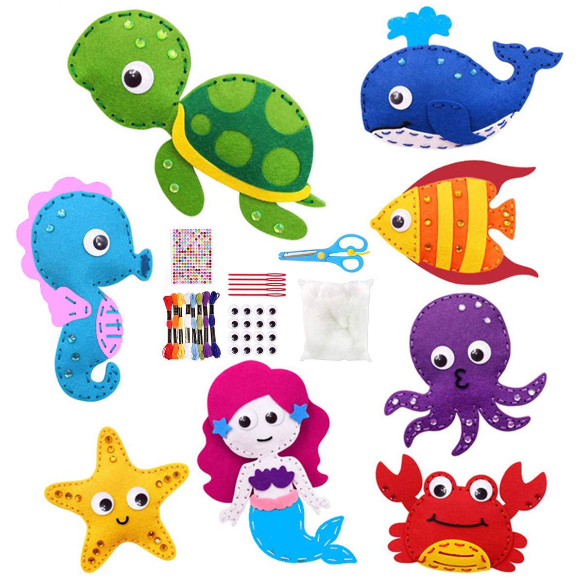 

8Pcs Castle Series Sea Animals Craft Kit Felt Sewing DIY Craft Set for Kids Beginners Educational Sewing Girl Art Christmas Gift