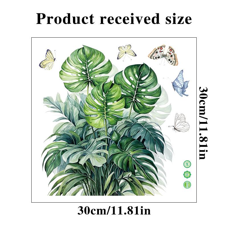 

Наклейки на стену в виде листьев монстеры, съемные зеленые наклейки с растениями, с бабочками и попугаями, декор для туалета и ванной комнаты, виниловое искусство, отклеивающиеся 30x30CM