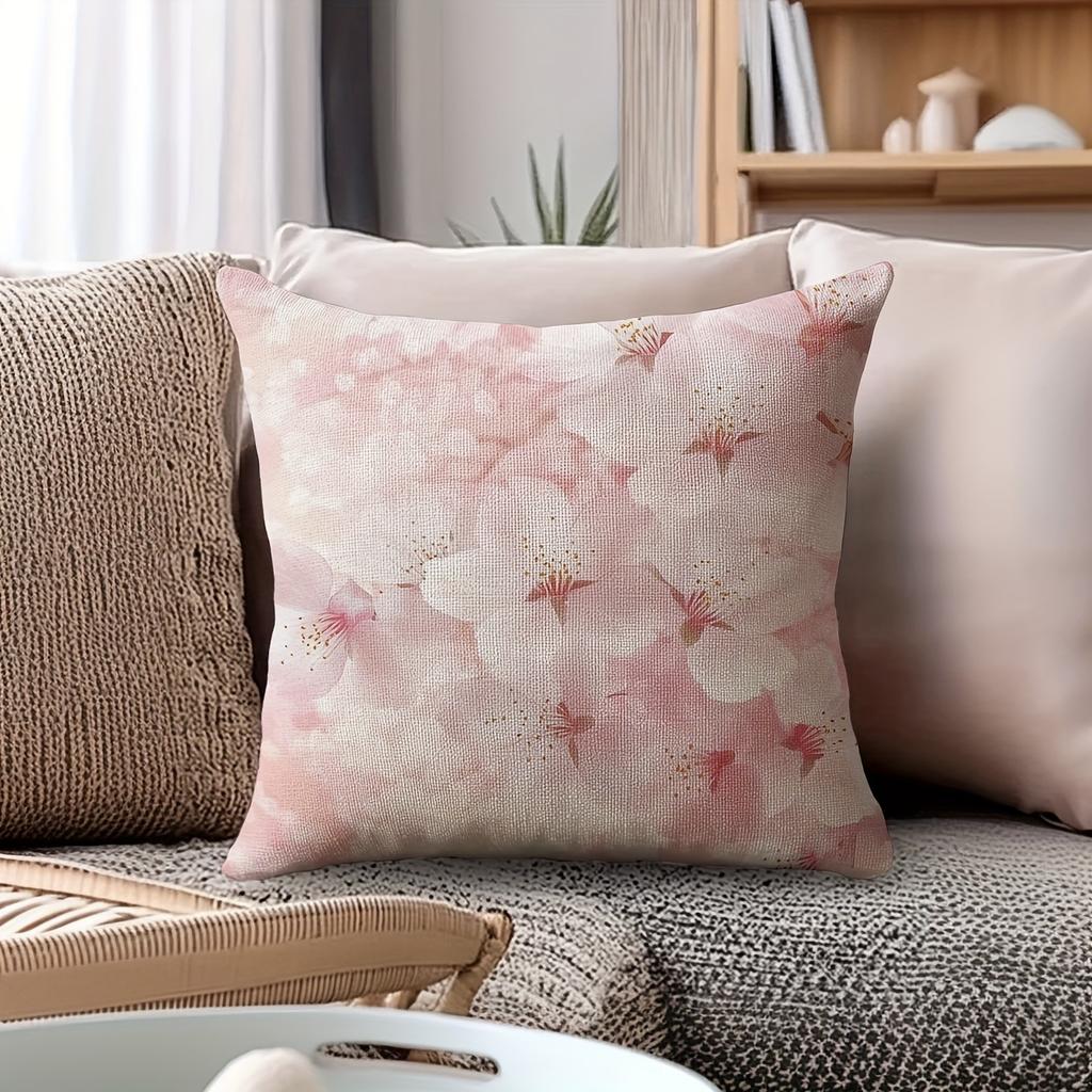 Soft Pink Cherry Blossom Pillowcase: Romantic Watercolor-Themed Cushion Cover For Home Sofa Decor