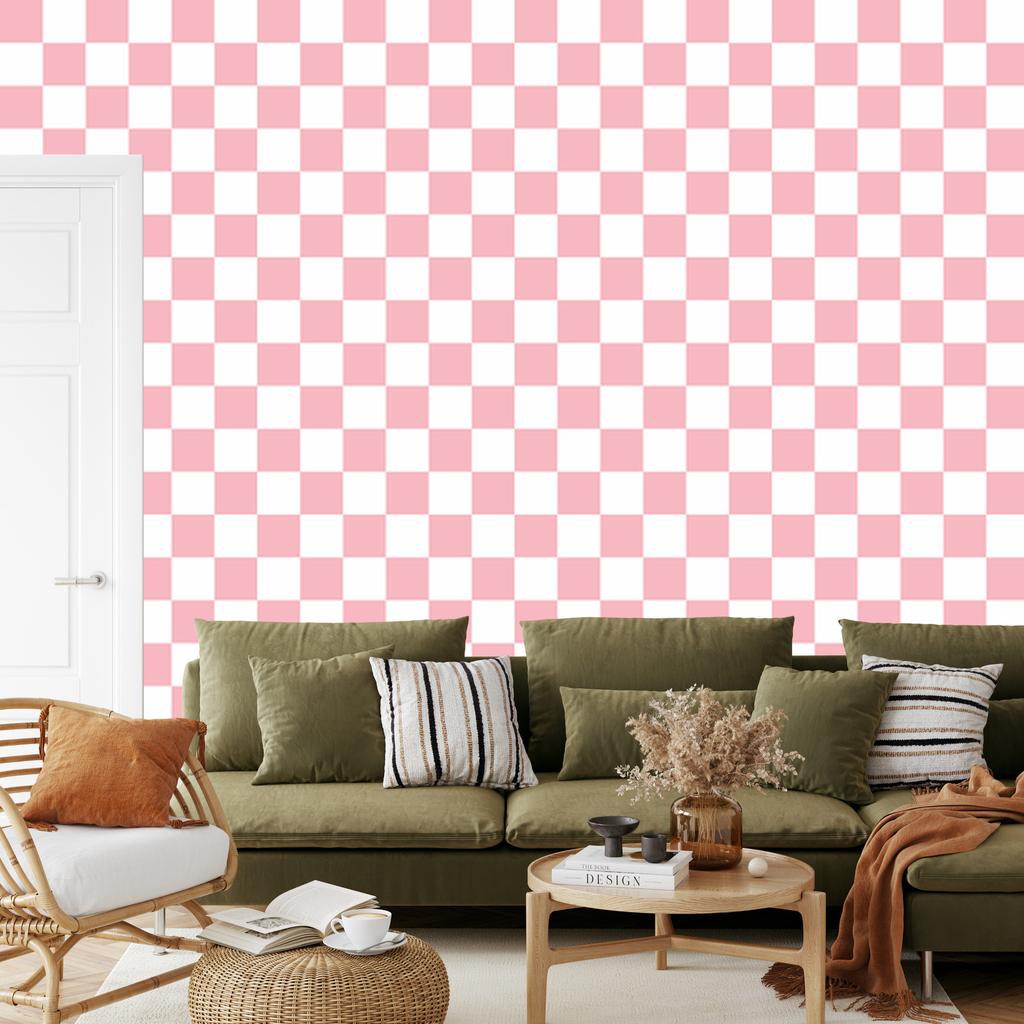 Checkerboard Wallpaper Coral and White for Living Room and Bedroom 50x1000