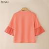 ZANZEA Women Casual V-Neck Loose 3/4 Sleeve Retro Blouse