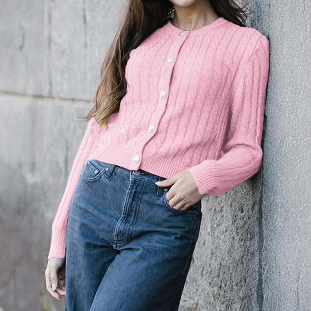 

Повседневный стиль однотонный свитер с длинным рукавом женская шерстяная одежда 2025 осень и зима S розовый