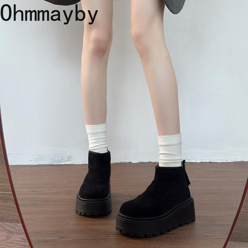 Autumn Winter Vintage Warm Cotton Women Ankle Boots Fashion Platform Height Increase Plush Short Boots botines para mujeres