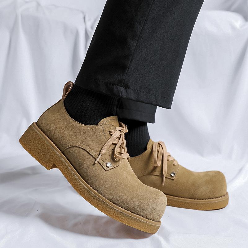 Shoes for Men 2024 Fashion Lace Up Leather Casual Shoes Spring and Autumn Round Toe Solid Platform Mid Heel Water Proof Loafers