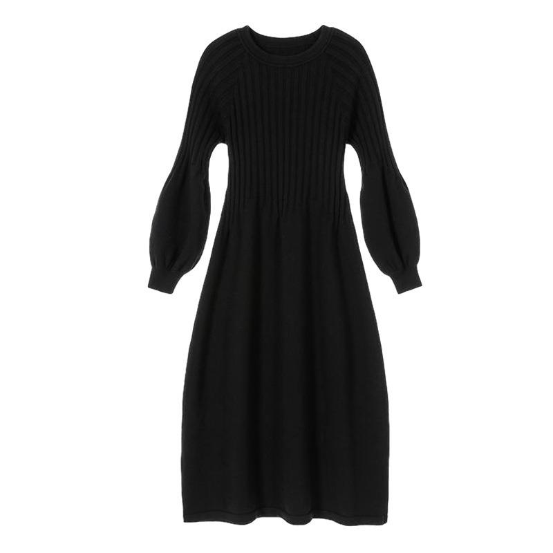 Retro with Coat, Knitted Sweater Skirt Inside, Autumn and Winter New Temperament Knee-length Dress Women's Base Dress