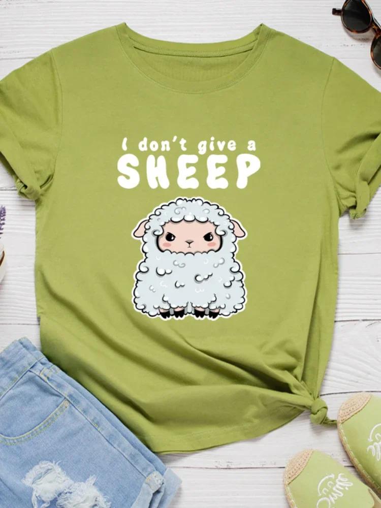 I Don't Give A Sheep Print Women T Shirt Short Sleeve O Neck Loose Women Tshirt Ladies Tee Shirt Tops Clothes Camisetas Mujer