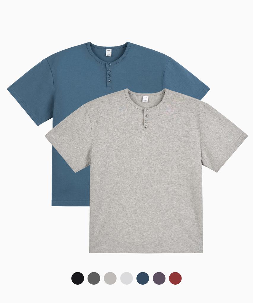 TOFFEE [2Pack] Slim Crop Henley Neck Half T-Shirt (Type B)