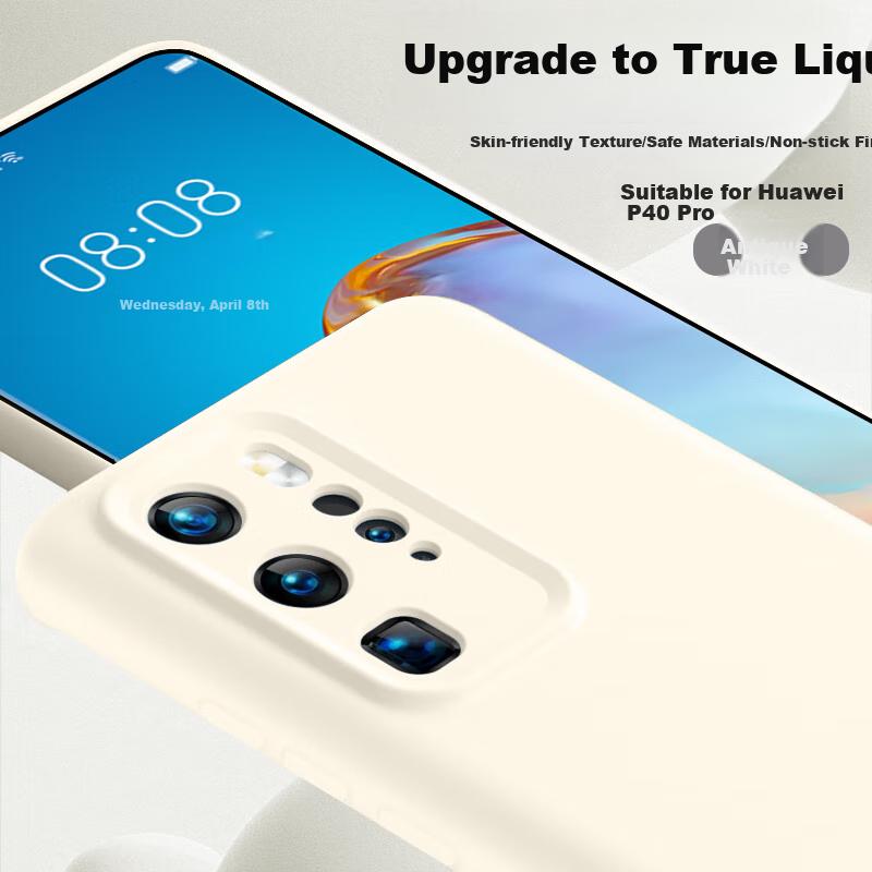 Huawei P40 Pro Phone Case, P40 Pro Premium Liquid Silicone Soft, Full Lens Protection, Shockproof, Anti-Fingerprint, Simple, Antique White Outer