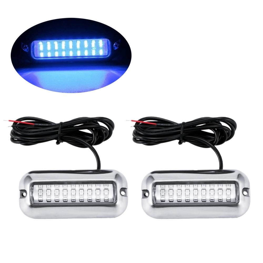 2PCS 27LED Blue/White/Red Stainless Waterproof  Lights Underwater Pontoon For Marine Boat Transom&Blue Light Sailing Lamp 50W