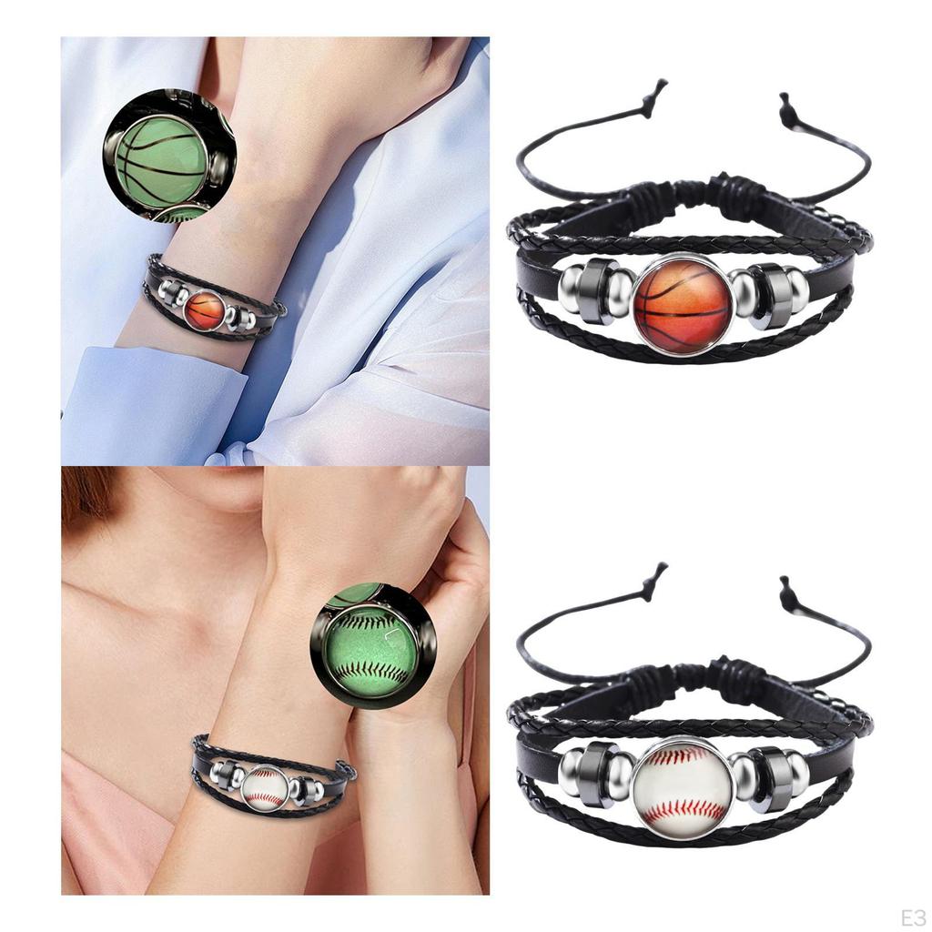 Leather Wrap Bracelet Braided Rope Casual Wristband Bangle for Outdoor Sports Fans Party