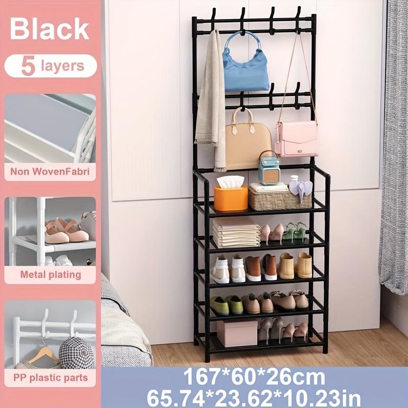 1 5-layer Carbon Steel Independent Shoe Rack with Multi-purpose Clothes Hanger and 5-layer Shoe Rack To Save Space