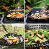 Perforated BBQ Grilling Pan with Folding Handle Non-Stick Round Barbecue Skillet Portable Outdoor Grill Basket for Backyard BBQ