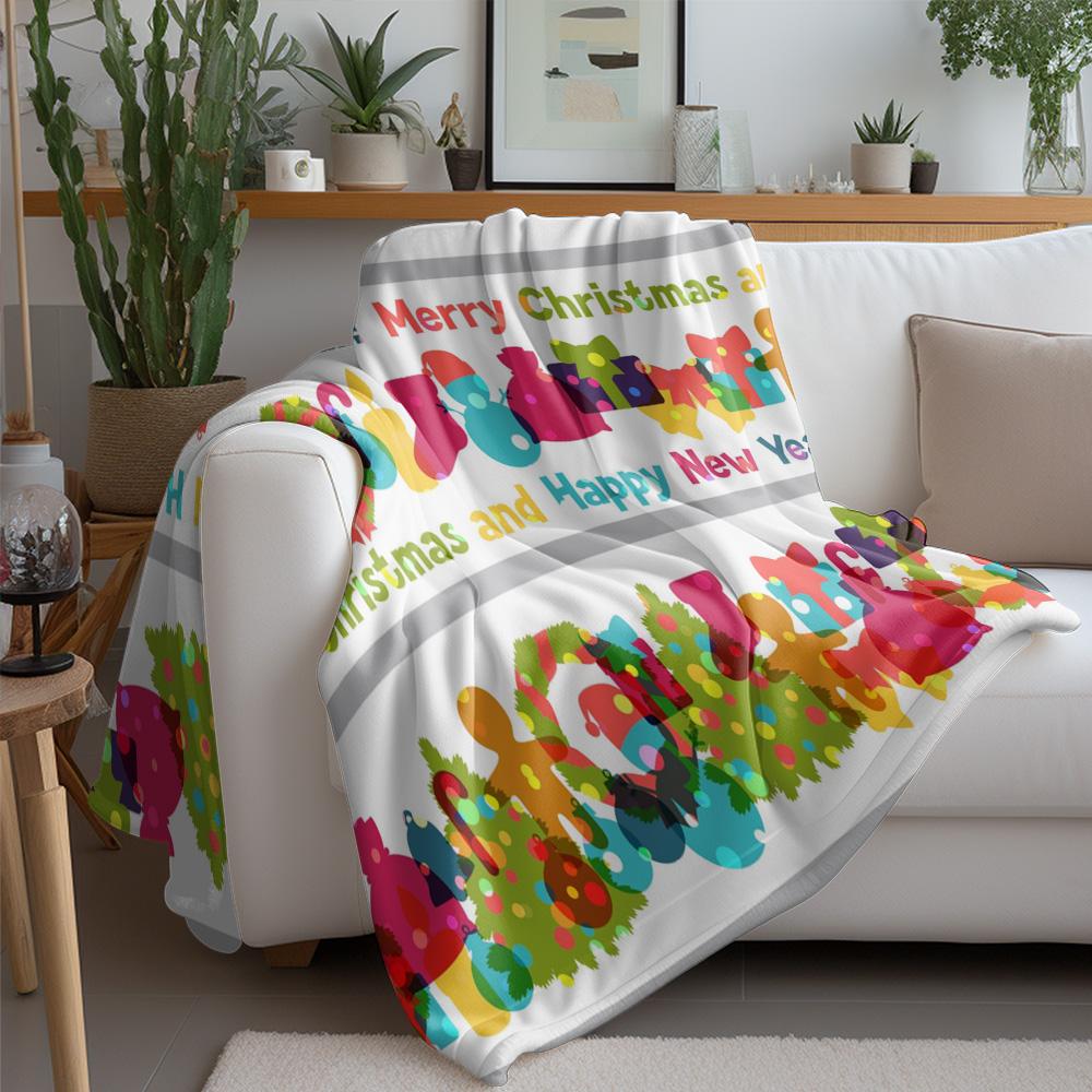 Festive Throw Blanket Holiday Decor Christmas Gift Cozy Fleece Winter Warmth Reversible Design Soft Texture Home Accent Gift for