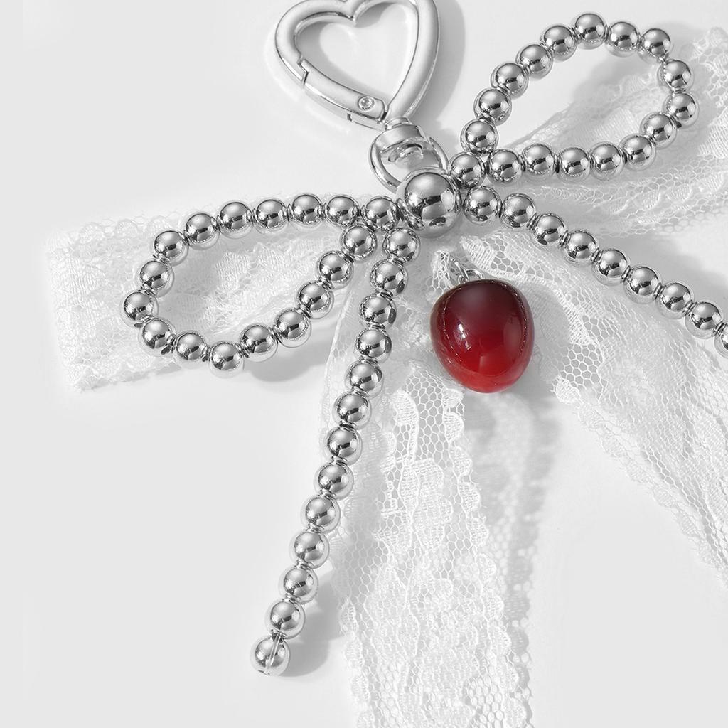Elegant Beaded Bows Keychain Bag Charm With Ribbon Detailing For Women Retro Y2K Style Accessory