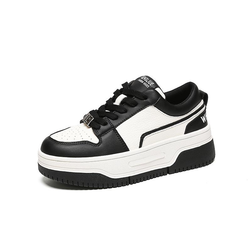 Strictly selected spring leather board shoes women's new 2025 thick-soled low-top popular panda color light muffin sneakers women