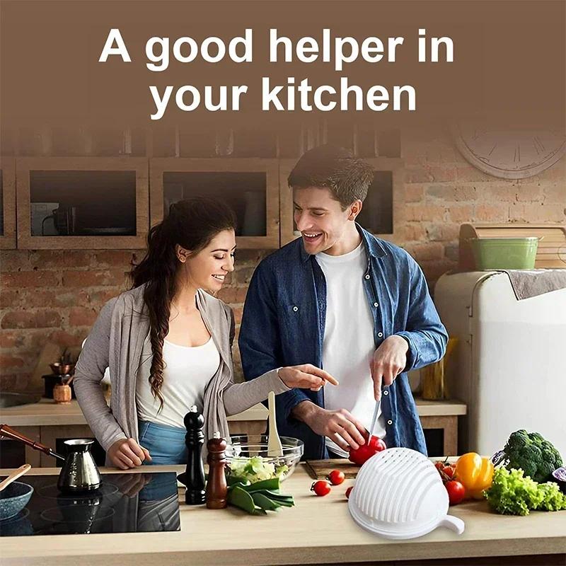 1pc Chopper Vegetable Salad Cutter Cutting Bowl Vegetable Slices Cut Fruit for Kitchen Tools Accessories Gadgets Kitchen Items