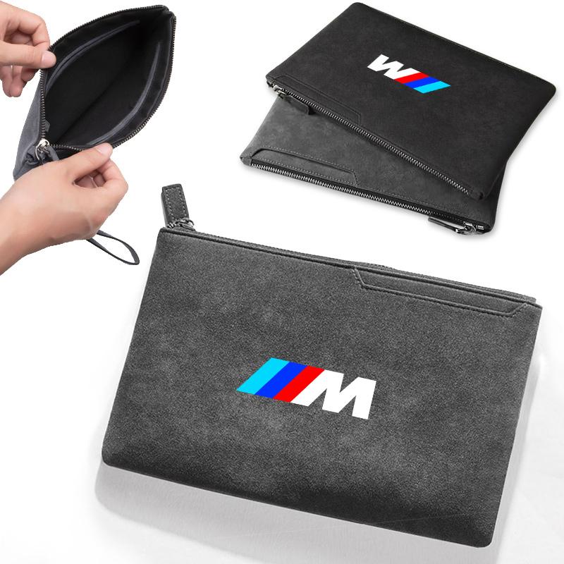 For BMW Performance M X1 E39 E46 E90 F20 E60 F30 Suede Car Driving Documents Bags Credit Cards Storage Bag ID Cover Car Sticker