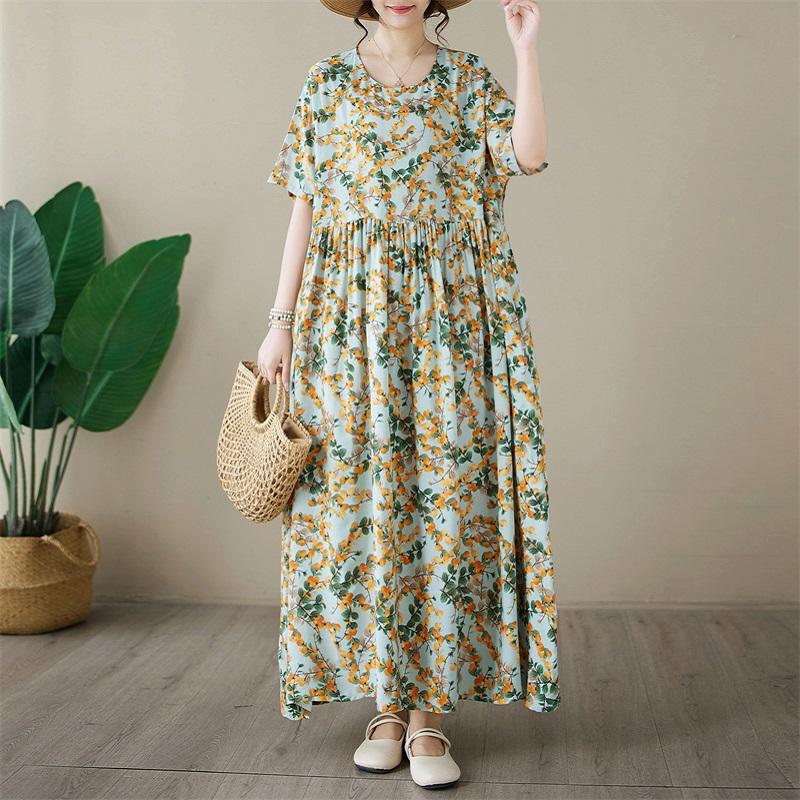 Short sleeve Plus size cotton vintage floral new in dresses for