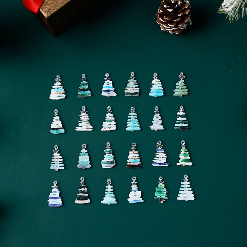 2D Flat Sea Glass Christmas Tree Advent Calendar,  24 Days Christmas Countdown Calendar 24 Collectible Acrylic Hanging Ornaments