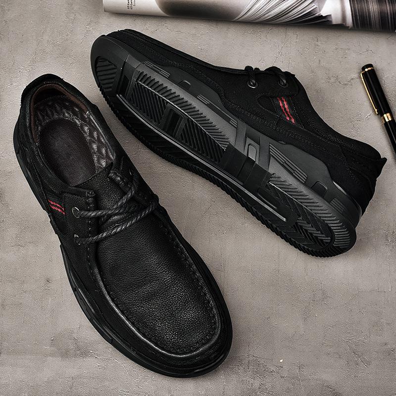Casual leather shoes men's autumn leather thick-soled wide-headed wide-footed soft-soled non-slip first-layer cowhide men's shoes dad shoes comfortabl
