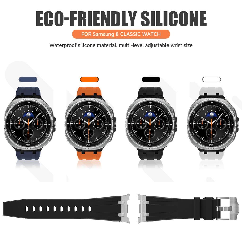 Luxury Silicone Band For Samsung Galaxy Watch 8/8 Classic Sport Strap Metal Buckle Connector For Galaxy 8 Classic 46mm Bracelet