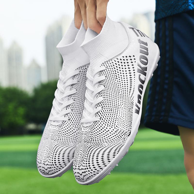 

31-48 футбольные бутсы большого размера, мужские тренировочные кроссовки для подростков с высоким берцем, искусственная трава, короткие бутсы с клеевой подошвой для ногтей, футбольные бутсы 31 белый