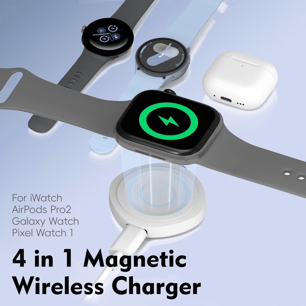 4-In-1 Magnetic Wireless Watch Charger For iWatch 1-10/SE/Ultra/ AirPods Pro 2 AirPods 4  ANC Galaxy Watch3-7/FE/Pixel Watch 1st