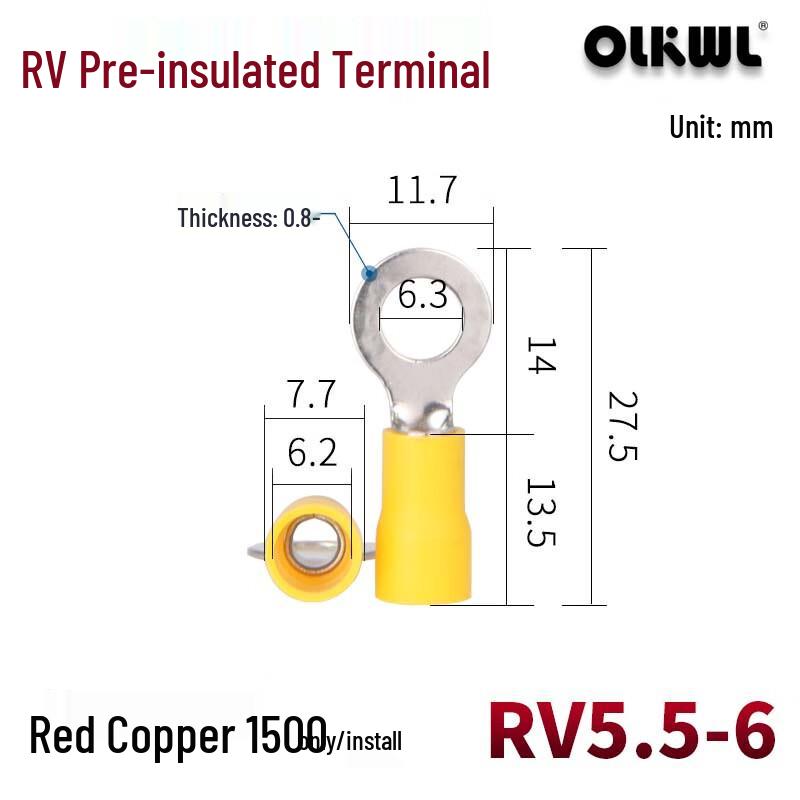 OLKWL Pre-Insulated Copper RV Ring Terminals