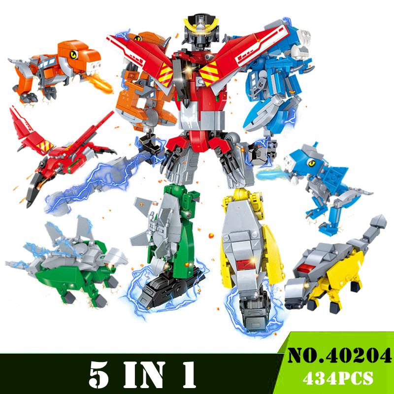 Transformation 6 In 1 City Police Dinosaur Mecha Deformation City Guard Robot Enlighten Block Set Kids Educational Building