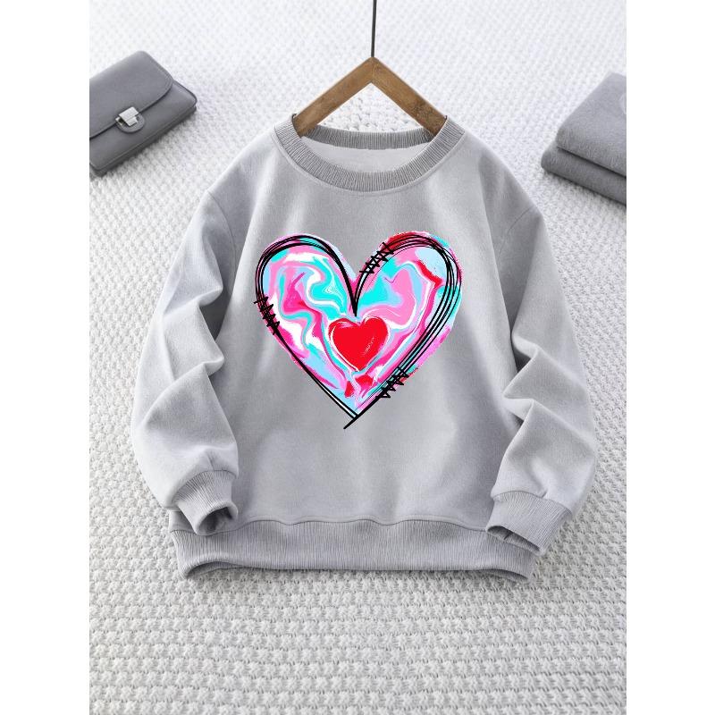 Unisex Round Neck Sweatshirt with Layered Graffiti Heart Pattern Long Sleeve Top, Suitable for Outdoor Wear and Casual Wear