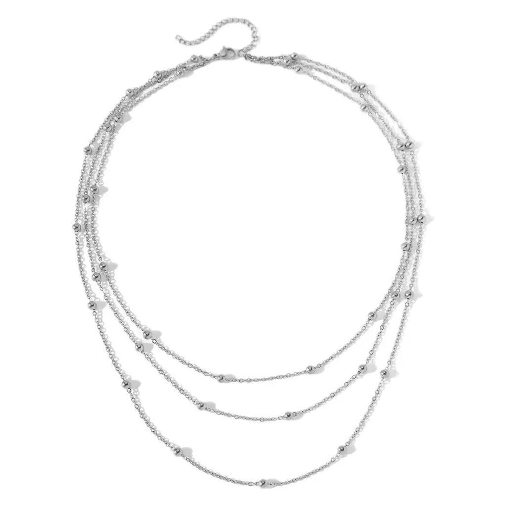 Stainless Steel Necklace New High-end Atmosphere Delicate Beads Multi-Layers Chain Bone Necklace For Women  Party Gifts