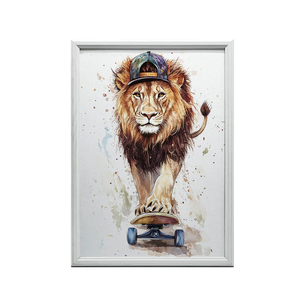 Lion On a Skateboard Poster Lion On a Skateboard Poster, 70X100 Cm, Frameless, Matte Paper 230 Gsm