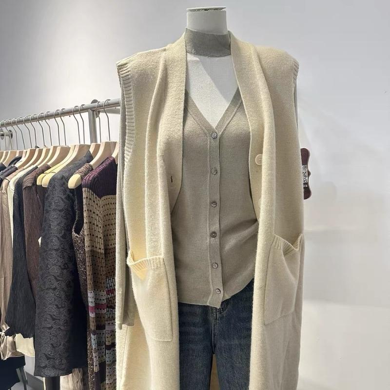 Long V-neck knitted vest skirt large size soft waxy vest dress lazy wind belly sweater skirt women's clothing