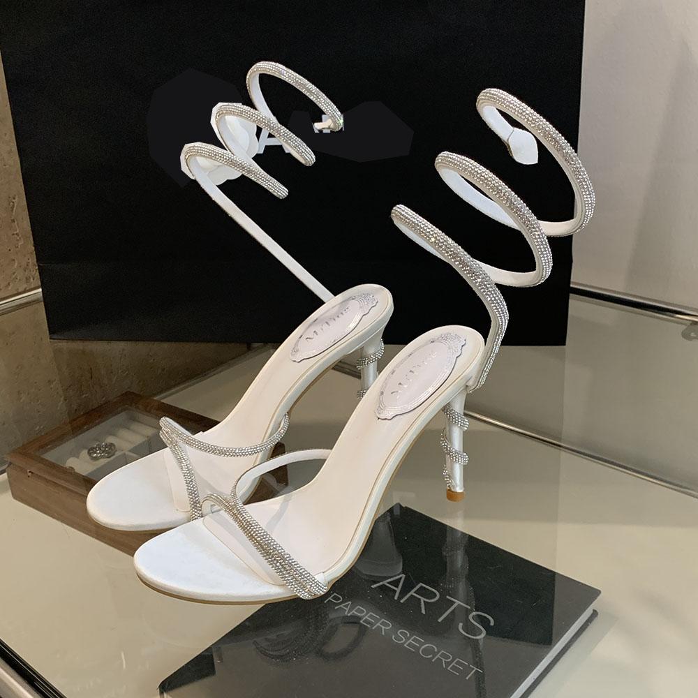 

мода Модные женские босоножки с узким ремешком Летние туфли на тонком высоком каблуке Туфли-лодочки для вечеринок Босоножки без застежек с кристаллами 35-39 7.5 белый