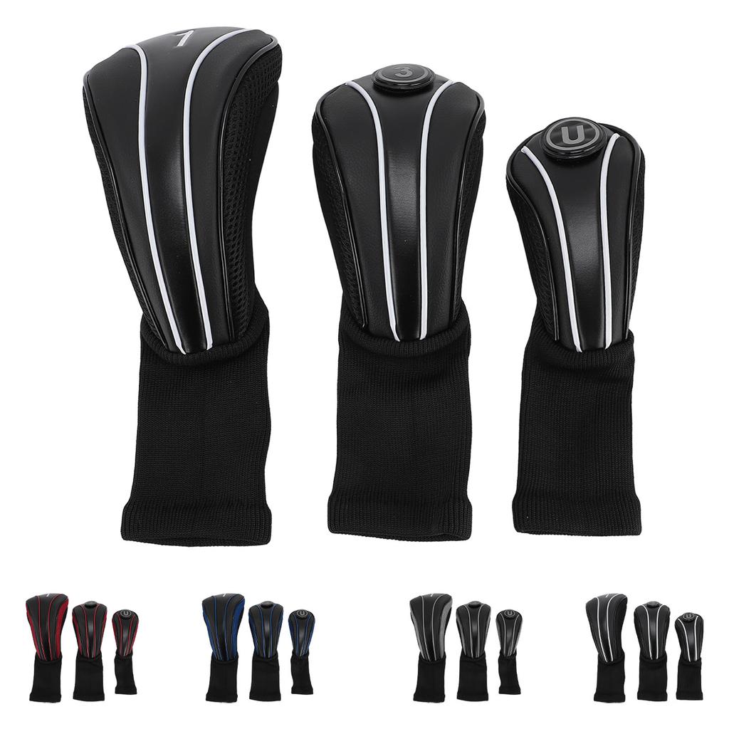 3pcs Club Head Cover with Spare Number Plates Long Neck Scratch Proof Breathable PU Club Headcover F
