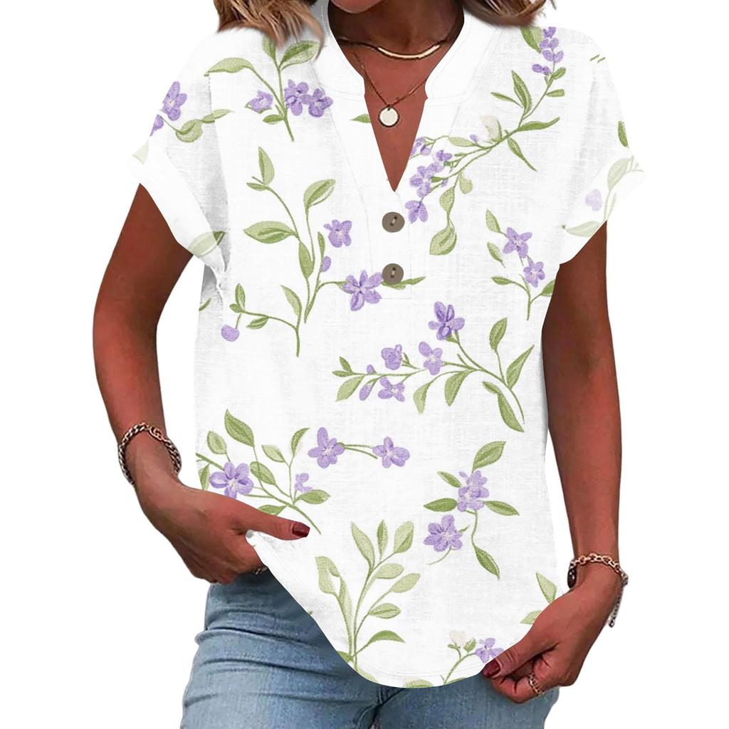 Linen Tops For Women Summer V Neck Short Sleeve Length Sleeve Womens Tops Casual Loose Fit Blouses