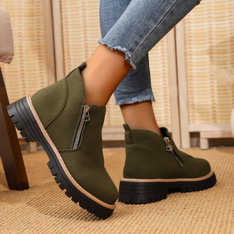 Round-toed Shoes, Side Zipper Boots, Short Boots, Chunky Heels, New Size Short Boots for Women