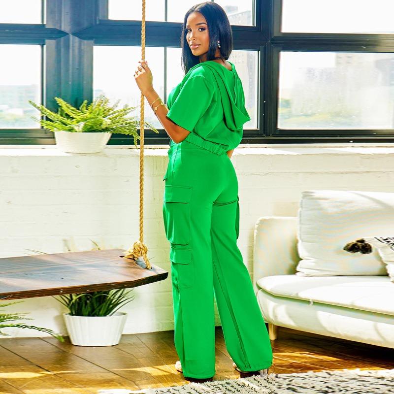 YYFS Women's Fashion Casual Summer Spring Solid Color Print Short Sleeve Hooded Blouses & Shirts Trousers Pants Suits