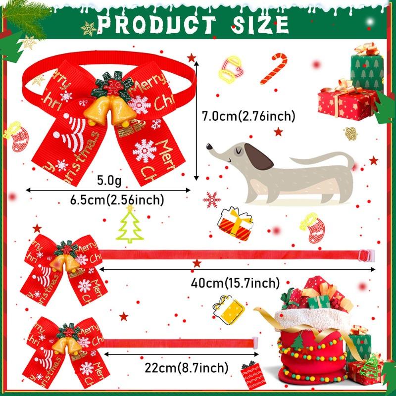 8pcs Christmas Santa Claus Doll Pet Dog Dog Cat Bow Tie Accessories Christmas Tree Decoration Adjustable Pet Red Collar