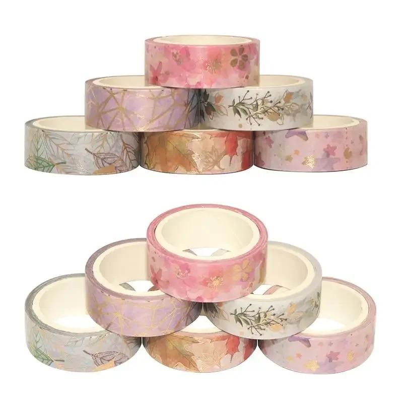 6 Stuks/Set Bloemplant Masking Tape Gouden Folie Washi Decoratieve Plaksticker Scrapbooking Dagboek Planner Kantoorbenodigdheden.