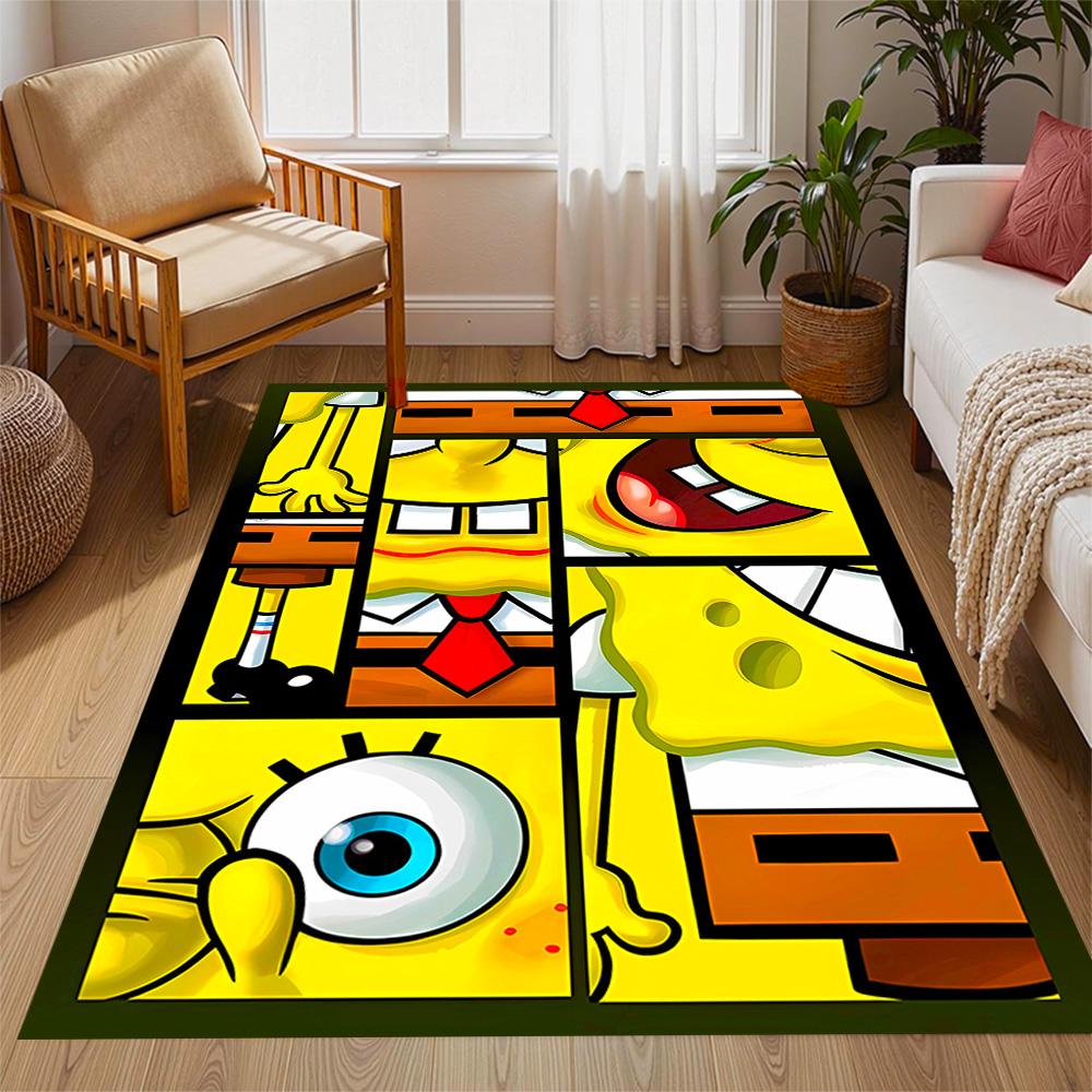 Happy Spongebob Happiness Themed Anti-Slip Rugs - Polyester Home Decor, Suitable for Bedrooms, Living Rooms, Doorways, Studios, and Decorations
