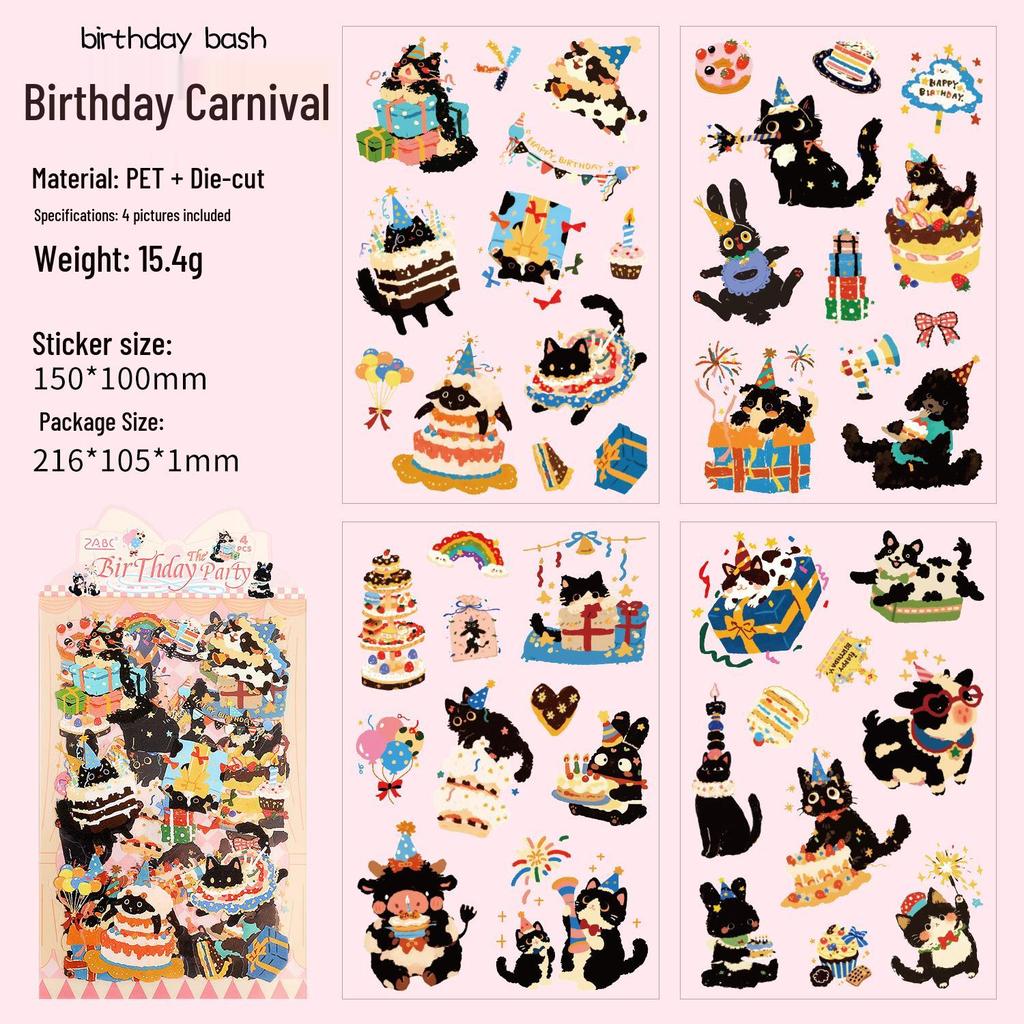 Mengmeng Black Cat Series Stickers – Cute Cartoon Cats for Journals, DIY Projects, 6 Styles