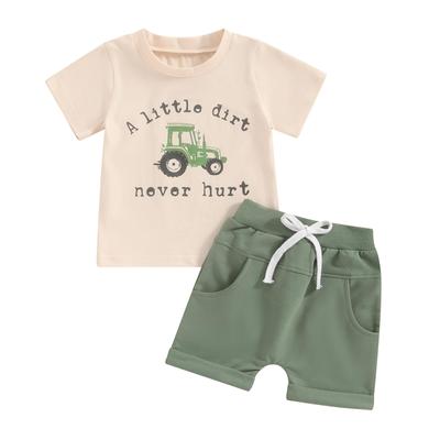 Ensemble de vêtements d'été pour bébés garçons, T-Shirt à manches courtes et col rond avec lettres imprimées de tracteur et Short solide, tenue 2 pièces