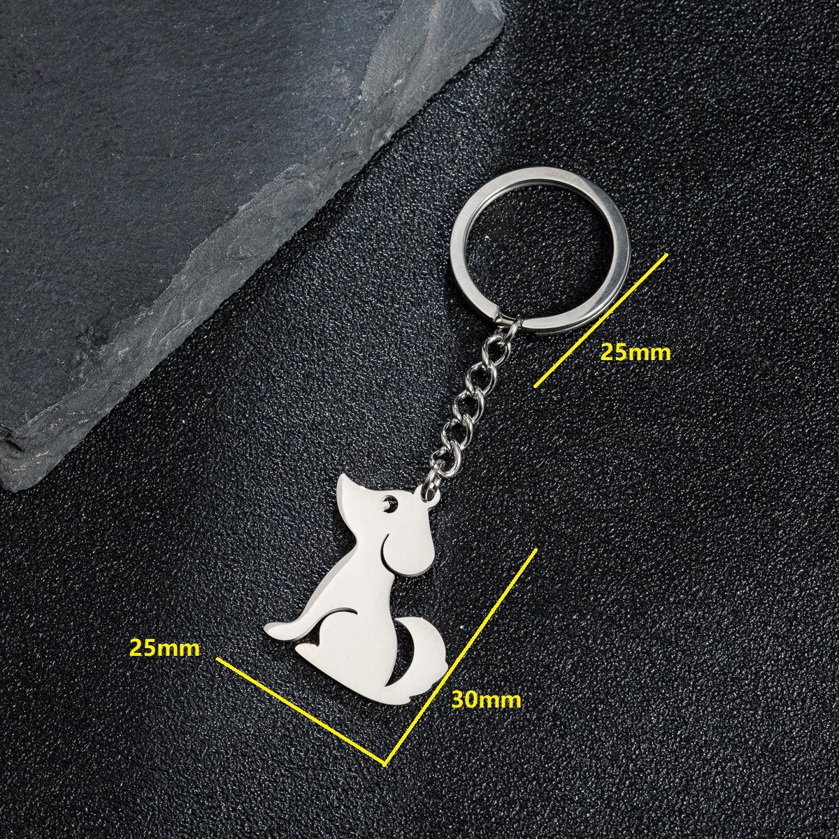 Cute Stainless Steel Puppy Keychain with Heart Pendant стальной