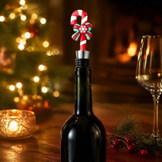 Stainless Steel Wine Stoppers Christmas Bottle Stopper, Reusable Cork, Decorative PVC Cartoon Toppers Design, Airtight Sealing Plugs for Freshness