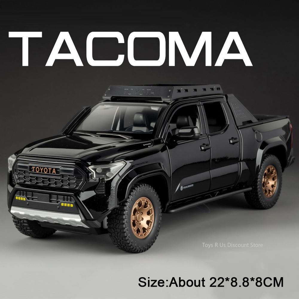 1:24 Scale Tacoma Models Cars Alloy Diecast Toys with Light Sound Miniature SUV Wheel Pull Back Off-road Vehicles Home Decor